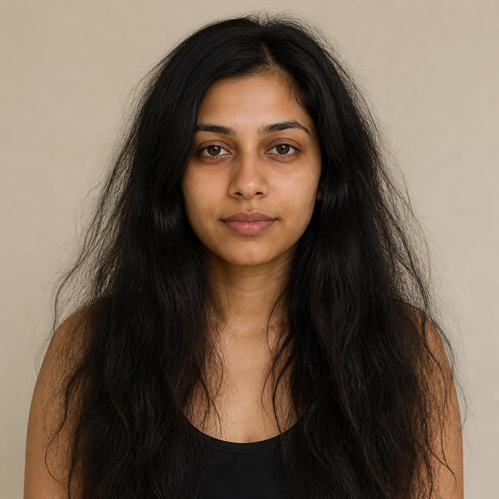 Client before her hair and makeup transformation