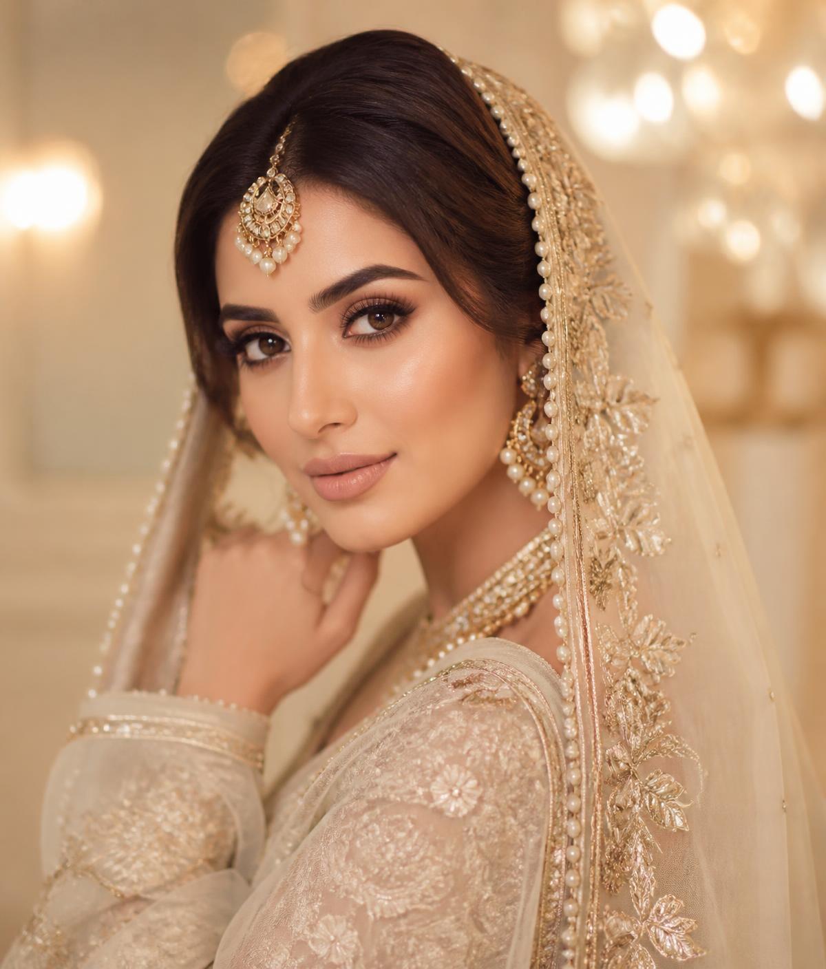 Bride in gold bridal makeup and jewellery